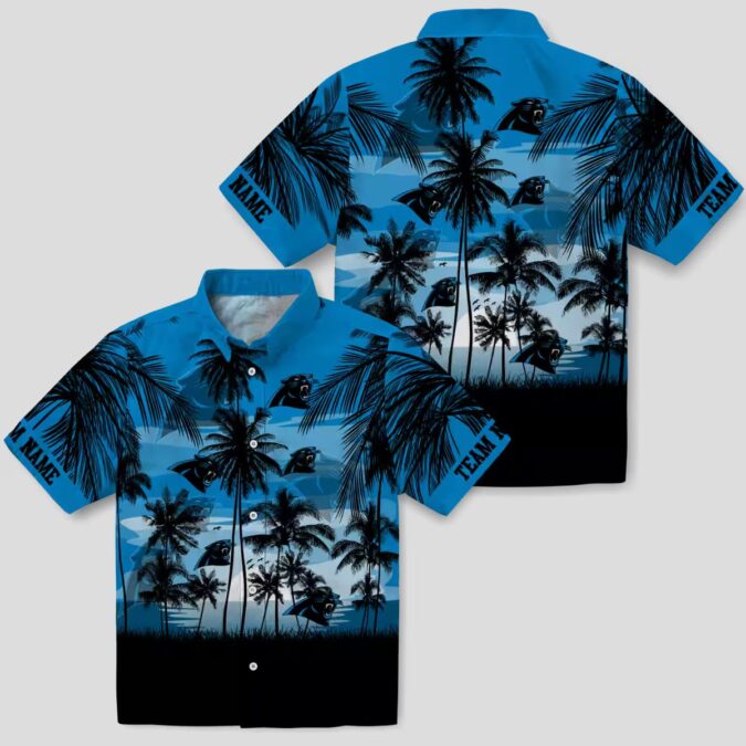Carolina Panthers Blue Black Hawaiian Shirt – Custom Sunset Scene Beachwear for Fans