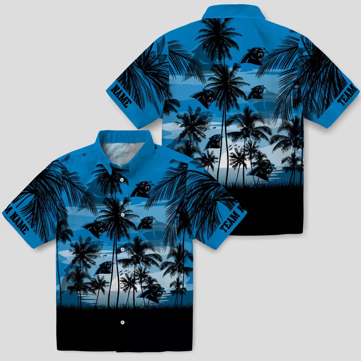 Carolina Panthers Blue Black Hawaiian Shirt – Custom Sunset Scene Beachwear for Fans