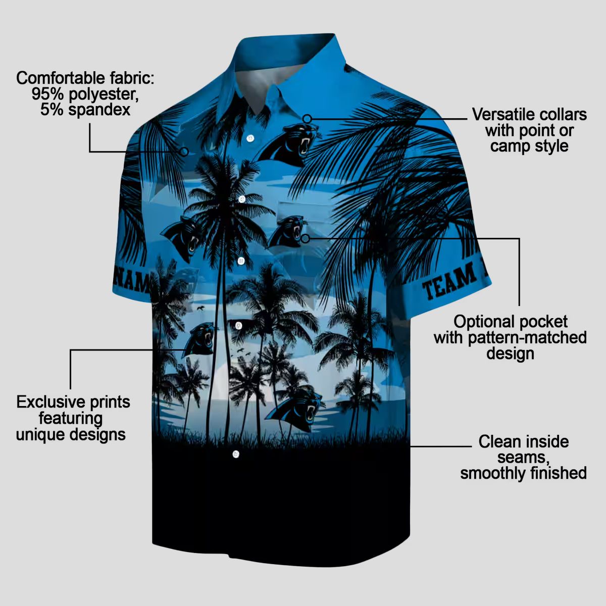 Carolina Panthers Blue Black Hawaiian Shirt – Custom Sunset Scene Beachwear for Fans