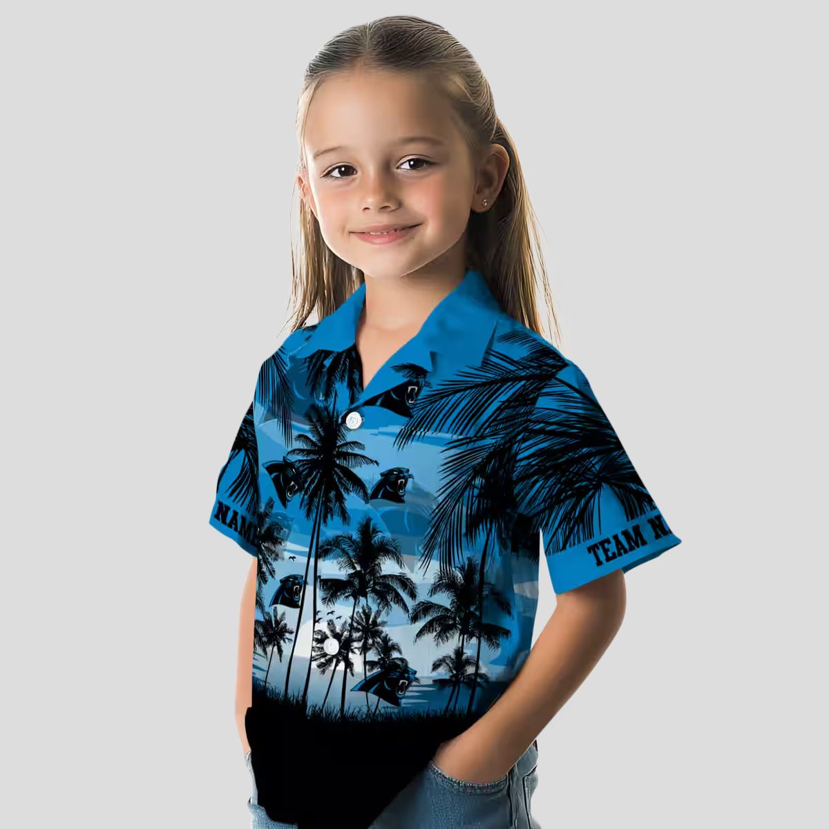 Carolina Panthers Blue Black Hawaiian Shirt – Custom Sunset Scene Beachwear for Fans