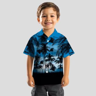 Carolina Panthers Blue Black Hawaiian Shirt – Custom Sunset Scene Beachwear for Fans