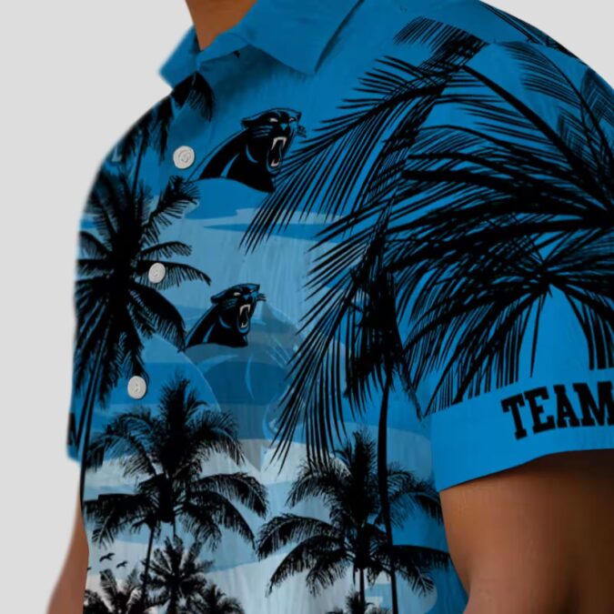 Carolina Panthers Blue Black Hawaiian Shirt – Custom Sunset Scene Beachwear for Fans