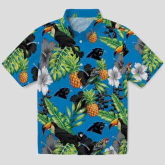 Carolina Panthers Blue Green Hawaiian Shirt - Toucan & Hibiscus Pineapple Button Up