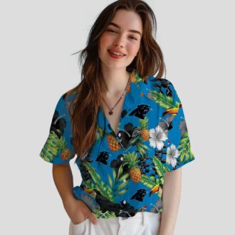Carolina Panthers Blue Green Hawaiian Shirt - Toucan & Hibiscus Pineapple Button Up
