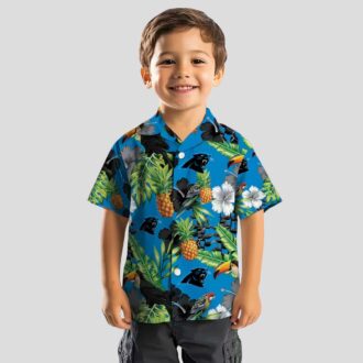 Carolina Panthers Blue Green Hawaiian Shirt - Toucan & Hibiscus Pineapple Button Up
