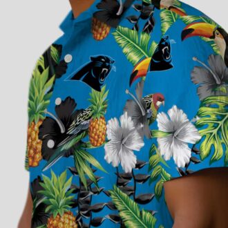 Carolina Panthers Blue Green Hawaiian Shirt - Toucan & Hibiscus Pineapple Button Up