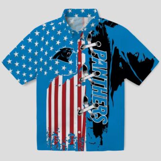 Carolina Panthers Blue Hawaiian Shirt – Stitched Flag Short Sleeve Button Up