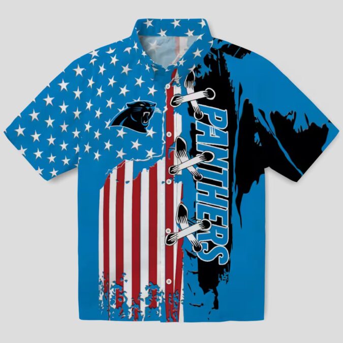 Carolina Panthers Blue Hawaiian Shirt – Stitched Flag Short Sleeve Button Up