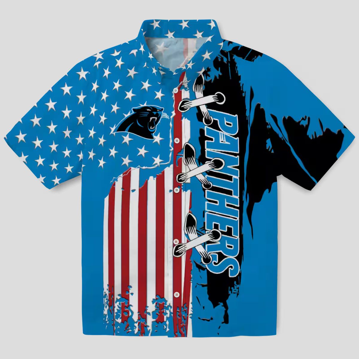 Carolina Panthers Blue Hawaiian Shirt – Stitched Flag Short Sleeve Button Up
