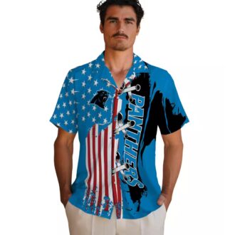 Carolina Panthers Blue Hawaiian Shirt – Stitched Flag Short Sleeve Button Up