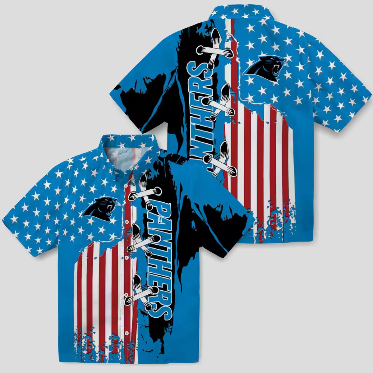 Carolina Panthers Blue Hawaiian Shirt – Stitched Flag Short Sleeve Button Up