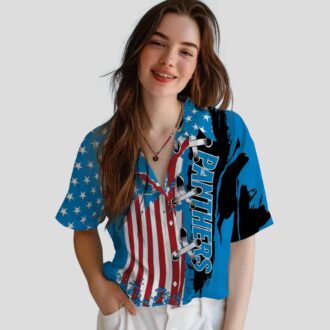 Carolina Panthers Blue Hawaiian Shirt – Stitched Flag Short Sleeve Button Up