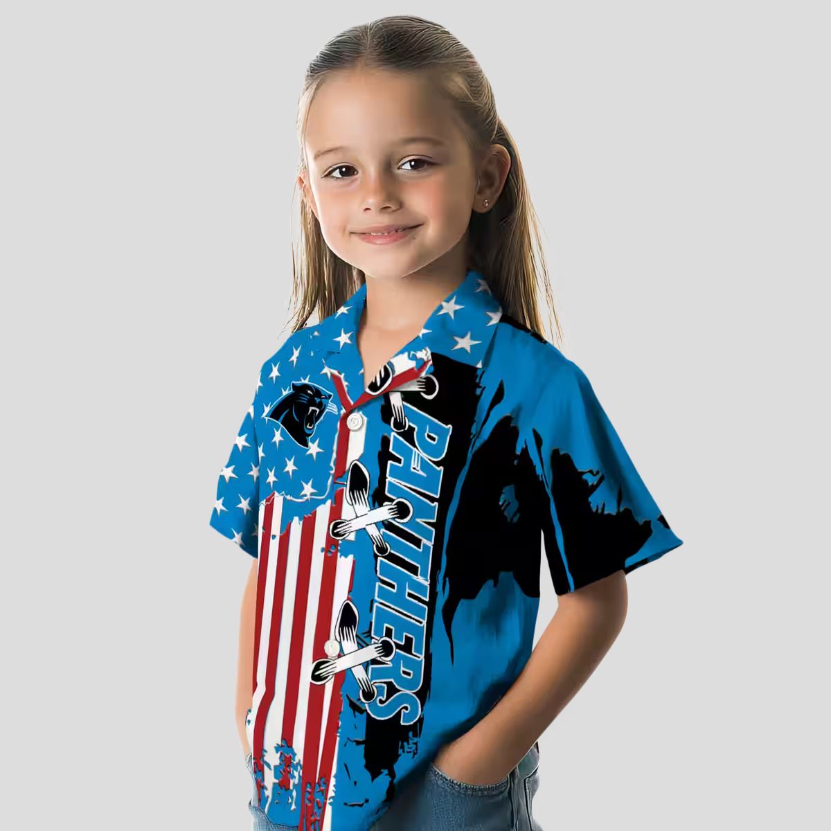 Carolina Panthers Blue Hawaiian Shirt – Stitched Flag Short Sleeve Button Up