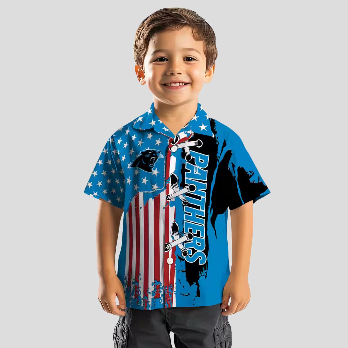 Carolina Panthers Blue Hawaiian Shirt – Stitched Flag Short Sleeve Button Up