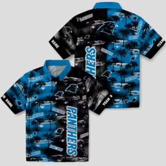 Carolina Panthers Button Up Hawaiian Shirt - Blue Palm Silhouette NFL Beach Vacation Shirt