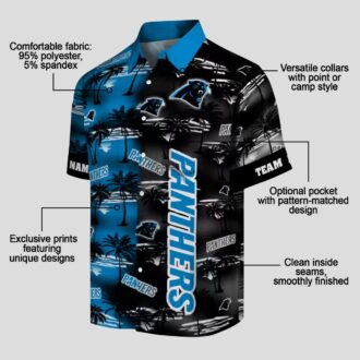 Carolina Panthers Button Up Hawaiian Shirt - Blue Palm Silhouette NFL Beach Vacation Shirt