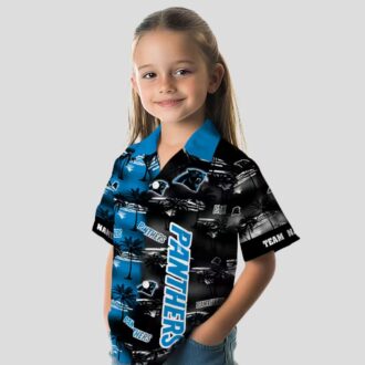 Carolina Panthers Button Up Hawaiian Shirt - Blue Palm Silhouette NFL Beach Vacation Shirt