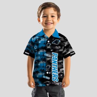 Carolina Panthers Button Up Hawaiian Shirt - Blue Palm Silhouette NFL Beach Vacation Shirt