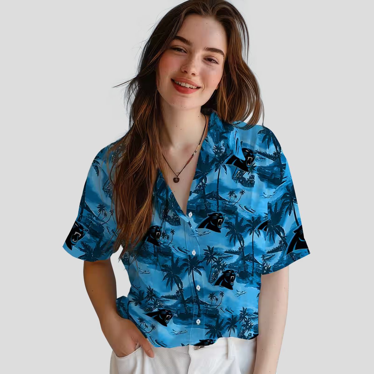 Carolina Panthers Coastal Palms Hawaiian Shirt - Blue Beach Resort Shirt for Summer