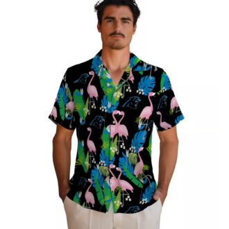 Carolina Panthers Flamingo Foliage Hawaiian Shirt – Tropical Blue Green Shirt for Women