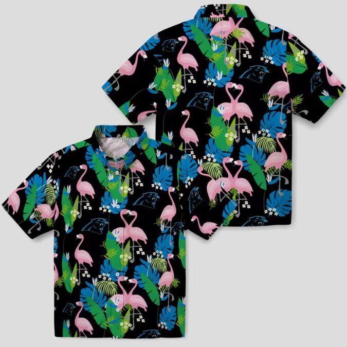 Carolina Panthers Flamingo Foliage Hawaiian Shirt – Tropical Blue Green Shirt for Women