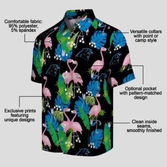 Carolina Panthers Flamingo Foliage Hawaiian Shirt – Tropical Blue Green Shirt for Women