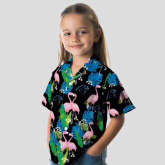 Carolina Panthers Flamingo Foliage Hawaiian Shirt – Tropical Blue Green Shirt for Women