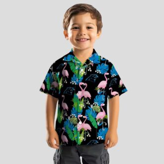 Carolina Panthers Flamingo Foliage Hawaiian Shirt – Tropical Blue Green Shirt for Women