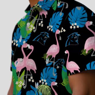Carolina Panthers Flamingo Foliage Hawaiian Shirt – Tropical Blue Green Shirt for Women