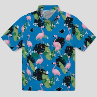 Carolina Panthers Flamingo Hawaiian Shirt – Leaf Motif Blue Aloha Shirt for NFL Fans