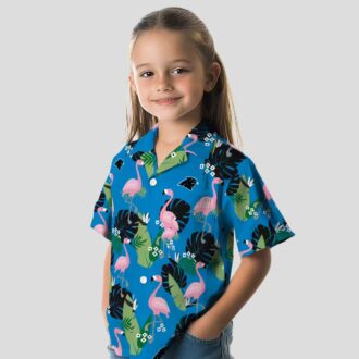 Carolina Panthers Flamingo Hawaiian Shirt – Leaf Motif Blue Aloha Shirt for NFL Fans