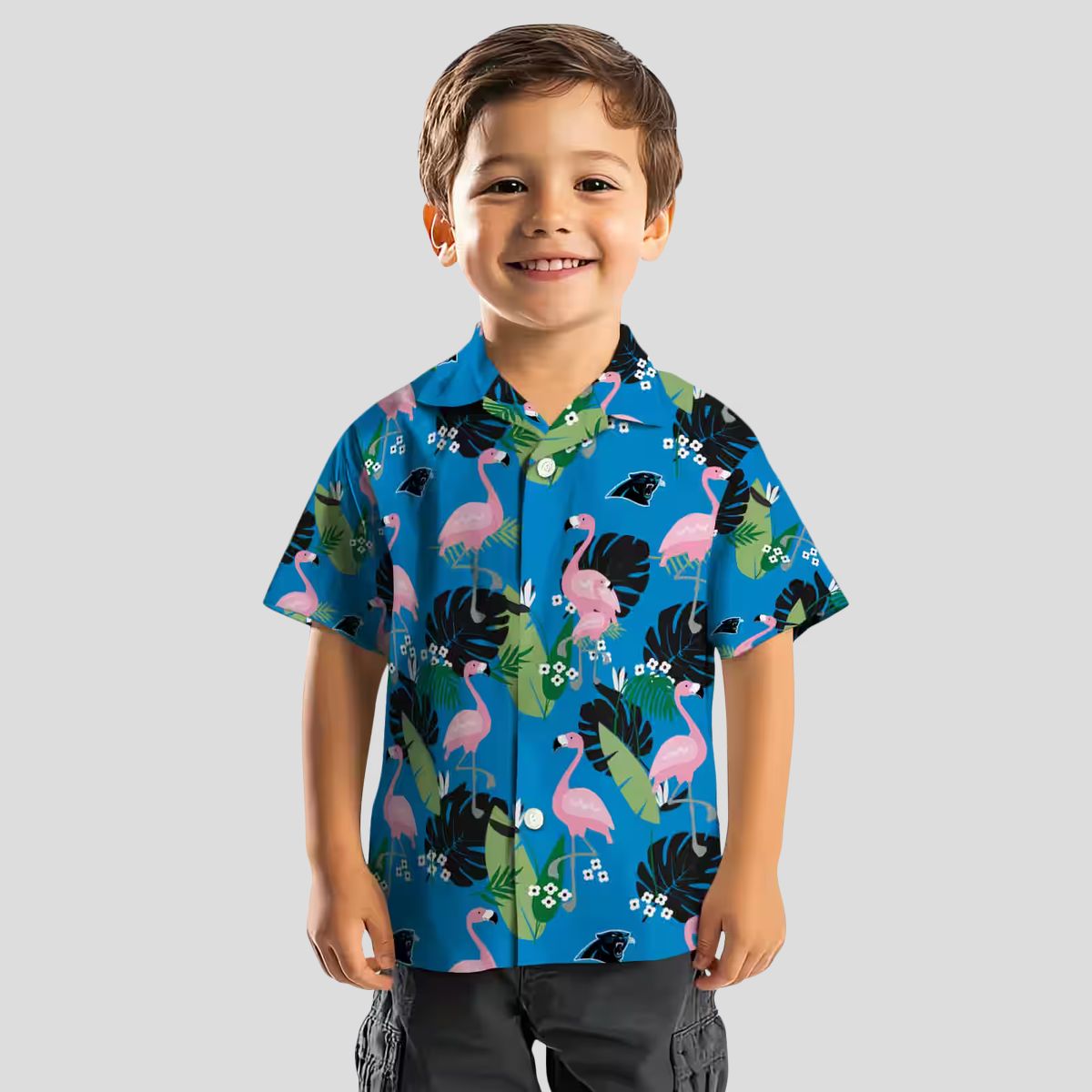 Carolina Panthers Flamingo Hawaiian Shirt – Leaf Motif Blue Aloha Shirt for NFL Fans