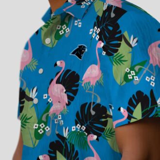 Carolina Panthers Flamingo Hawaiian Shirt – Leaf Motif Blue Aloha Shirt for NFL Fans