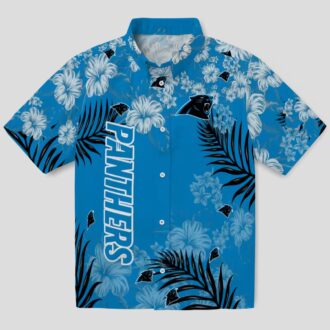 Carolina Panthers Floral Hawaiian Shirt, Blue Hibiscus Tropical Aloha Shirt