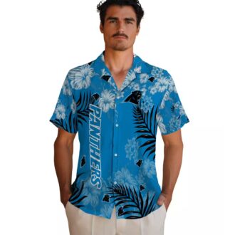 Carolina Panthers Floral Hawaiian Shirt, Blue Hibiscus Tropical Aloha Shirt