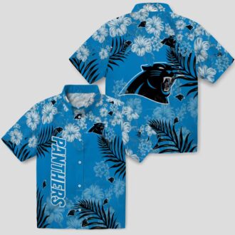 Carolina Panthers Floral Hawaiian Shirt, Blue Hibiscus Tropical Aloha Shirt