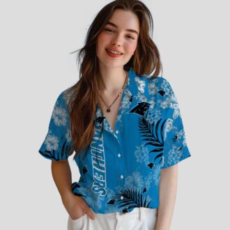 Carolina Panthers Floral Hawaiian Shirt, Blue Hibiscus Tropical Aloha Shirt