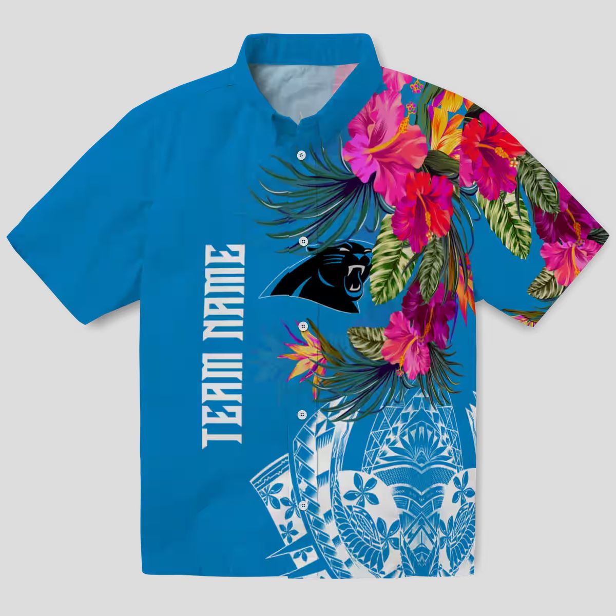 Carolina Panthers Floral Polynesian Hawaiian Shirt – Tropical Blue Beach Resort Shirt