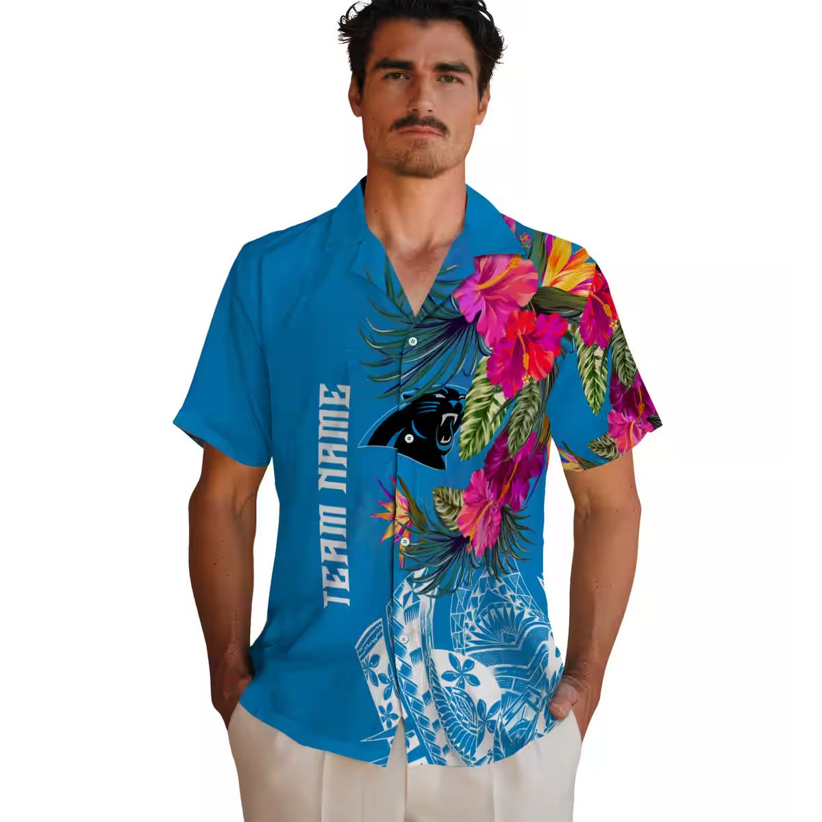 Carolina Panthers Floral Polynesian Hawaiian Shirt – Tropical Blue Beach Resort Shirt