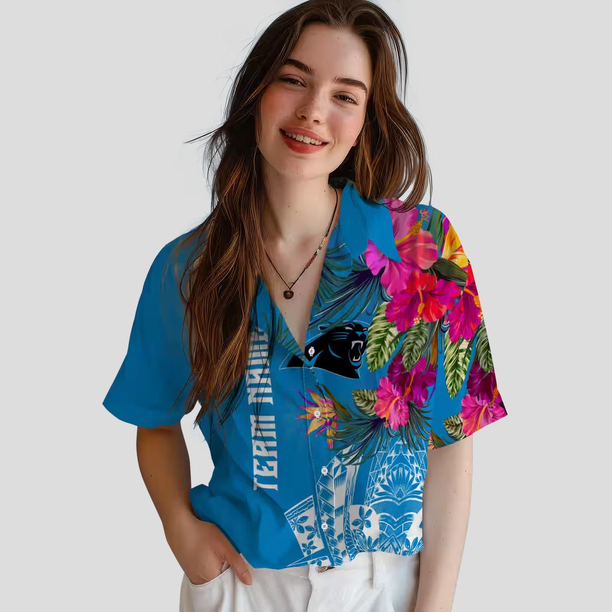 Carolina Panthers Floral Polynesian Hawaiian Shirt – Tropical Blue Beach Resort Shirt