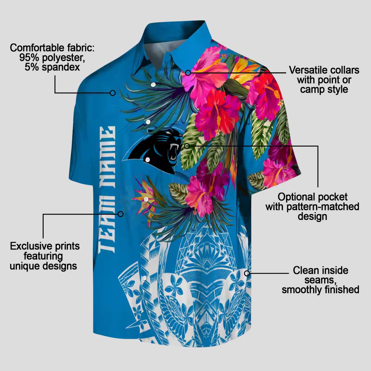 Carolina Panthers Floral Polynesian Hawaiian Shirt – Tropical Blue Beach Resort Shirt