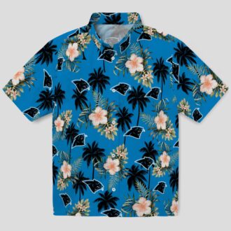Carolina Panthers Flower Blue Hawaiian Shirt, Palm Tree Summer Beach Button Up