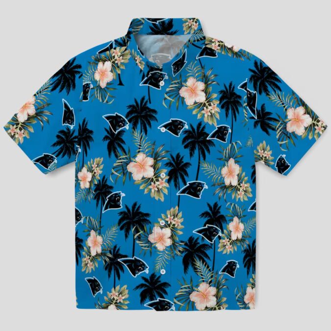 Carolina Panthers Flower Blue Hawaiian Shirt, Palm Tree Summer Beach Button Up