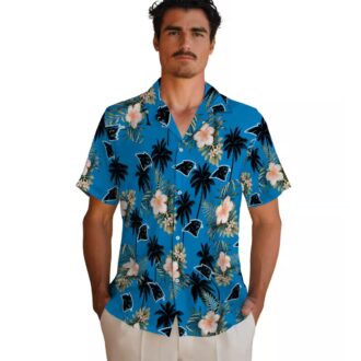 Carolina Panthers Flower Blue Hawaiian Shirt, Palm Tree Summer Beach Button Up