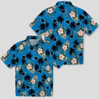 Carolina Panthers Flower Blue Hawaiian Shirt, Palm Tree Summer Beach Button Up