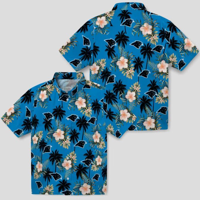 Carolina Panthers Flower Blue Hawaiian Shirt, Palm Tree Summer Beach Button Up