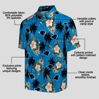 Carolina Panthers Flower Blue Hawaiian Shirt, Palm Tree Summer Beach Button Up