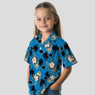 Carolina Panthers Flower Blue Hawaiian Shirt, Palm Tree Summer Beach Button Up