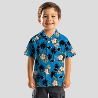 Carolina Panthers Flower Blue Hawaiian Shirt, Palm Tree Summer Beach Button Up