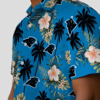 Carolina Panthers Flower Blue Hawaiian Shirt, Palm Tree Summer Beach Button Up